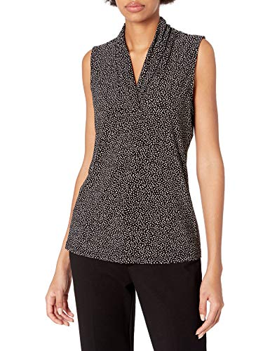 Anne Klein Women's Print Triple Pleat Top, Black/Optic White, S
