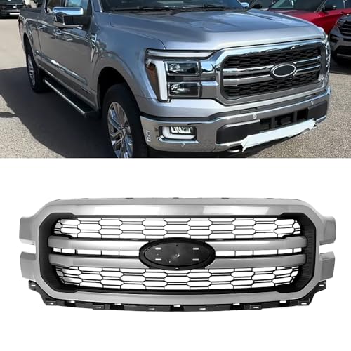 SAIQINGSP Iconic Silver Grill Compatible with 2024 2025 Ford f-150 Lariat Style Front Upper Grille Pickup Replace for RL34-8200