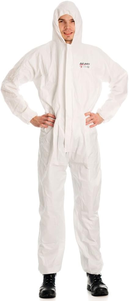 ARAN SAFETY Disposable Elastic Wrist & Hood Coverall Type 5/6 Anti-Static, White (X-Large)