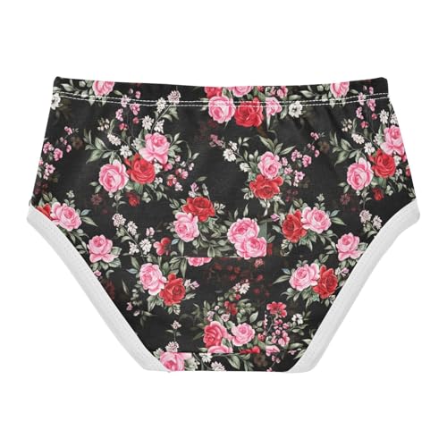 Joisal Floral Pink Red Roses Black Toddler Girls Underwear 2t Cotton Little Girl Panties Print Briefs Kids Undies2