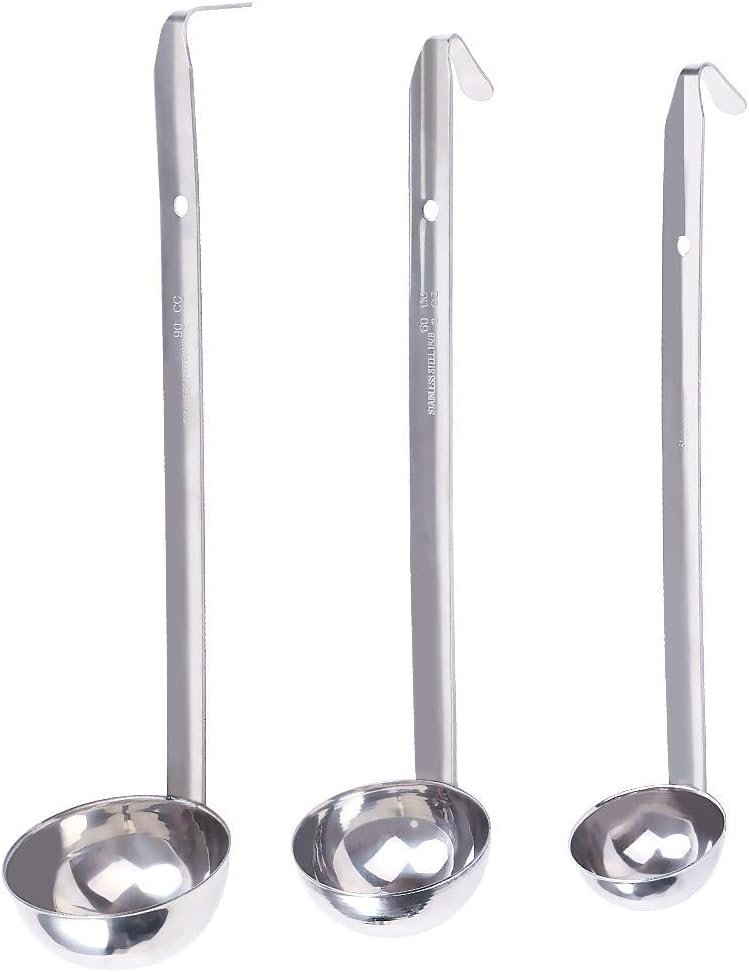3 Pcs Soup Ladle,Small Stainless Steel Ladles and Spoons Professional Ladle with Hook,Heavy Duty Metal Ladle Kitchen Utensil Spoon for Kitchen Cooking Soup Sauce Soup Gravy Salad Dressing