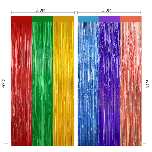 Image of Rainbow Metallic Tinsel Foil Fringe Curtains Backdrop, 2Pack Party Streamers for Birthday Party Decorations Halloween Christmas Decors Foil Curtain Backdrop for Bachelorette Bridal Anniversary Party