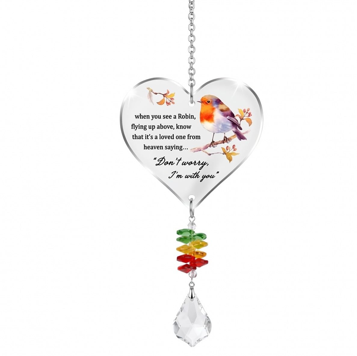 Robin Memorial Gifts for Mum and Friends - Acrylic Heart Suncatcher Plaque for Window - Remembrance Keepsake for Loss of Loved One