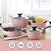 Neoflam Eela 7pc Ceramic Coated Nonstick Cookware Pots&Pan Set with Saucepan, Frying Pan, Casserole Stockpot, Glass Lids, Silicone Hot Handle Holder Included, 7-Piece,Pink