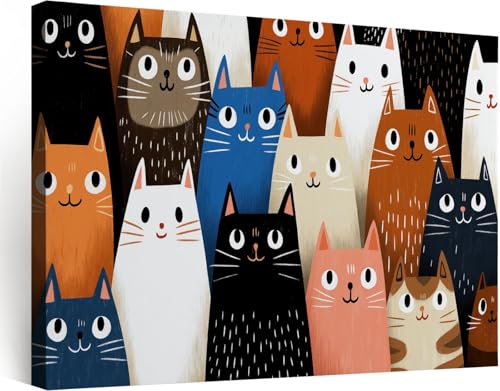 Cadre en Bois Impression sur Toile Chats 140x70 cm Tableau Salon et Chambre