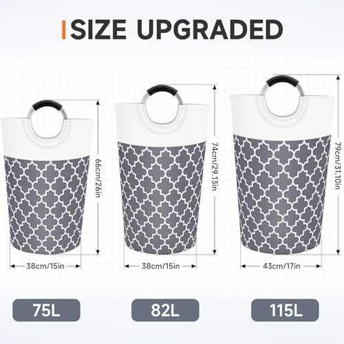 Image of 82L Large Laundry Basket, Collapsible Laundry Bag, Freestanding Tall Clothes Hamper, Foldable Washing Bin (GREY 1)