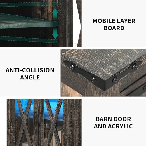 DWVO Farmhouse End Table, 24" Sofa Side Coffee Table with Charging Station and LED Lights, Nightstand with Adjustable Storage Shelf, Bedside Table for Living Room Bedroom, Dark Oak