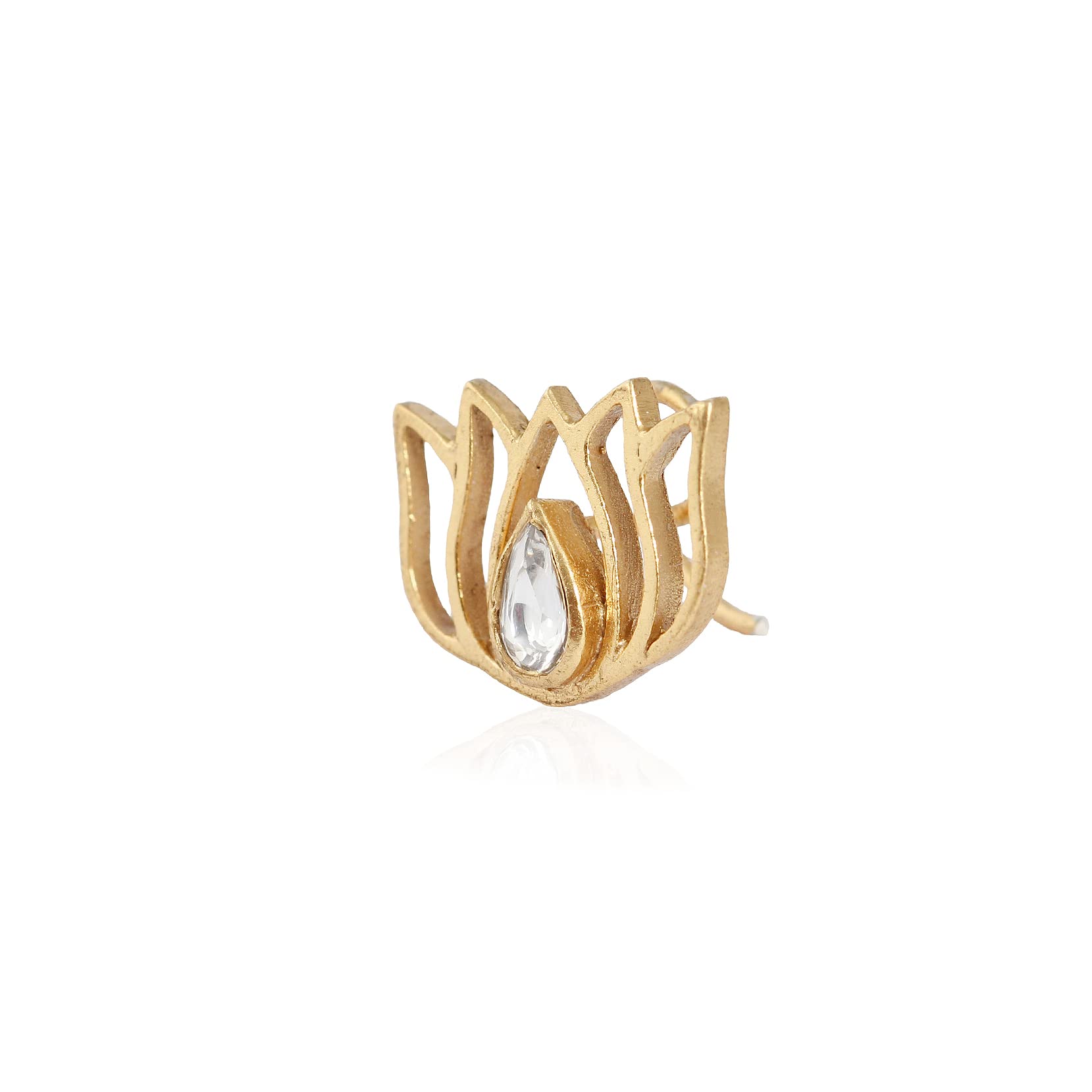 unniyarcha Sterling Silver Gold Plated Lotus Motif Nose Pin for Women & Girls | 92.5 Hallmark Classic Nosepin With Certificate of Authenticity and 925 Stamp-picture-13