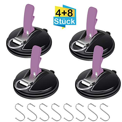 FHzytg - Juego de 4 ventosas multifunción para coche con 8 ganchos en S, 10 kg de ventosa para toldos, toldos, lonas, coche, baño, cocina