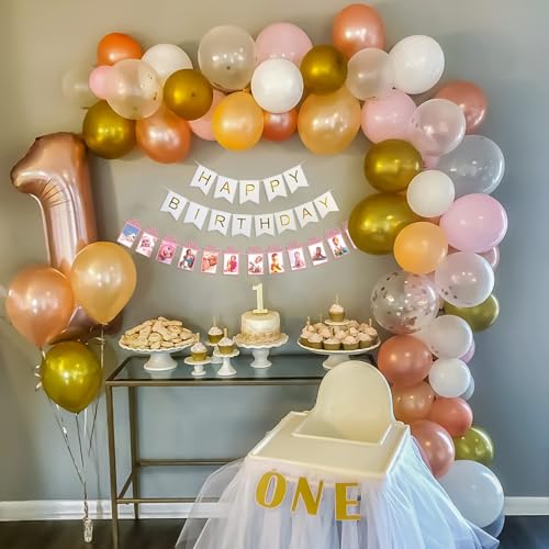 Image of Special You rose gold theme 1st birthday decoration kit for girls, kids with multicolor balloons for decoration, 1 number rose gold foil balloon, 1st birthday decoration for baby - 56 pcs