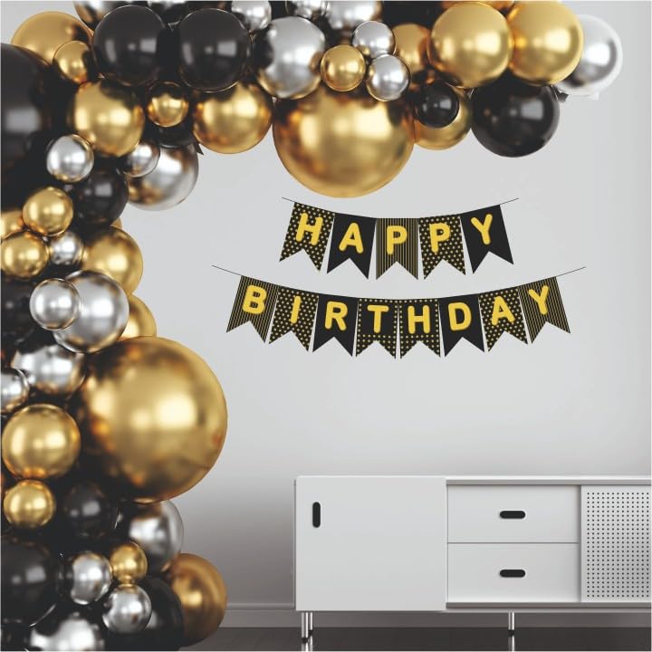Image of Happy Birthday Balloons Decoration Kit - 41 Pcs Black, Golden & Silver Balloons Garland Set for Birthday Decoration | Birthday Party Decoration Set for Celebrations for Kids & Adults
