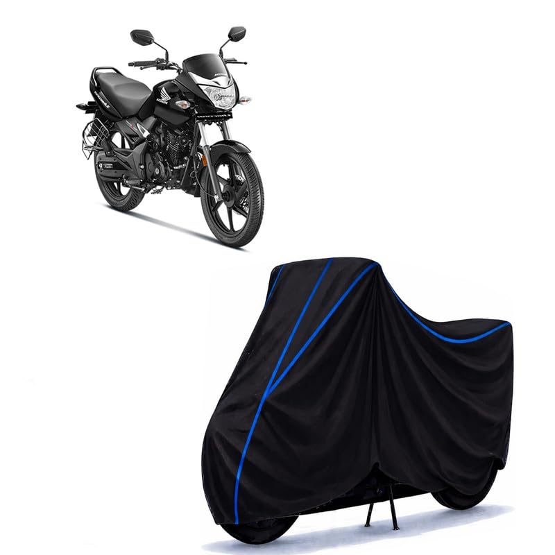 Image of Unicorn STD Bike Cover Water Resistant Universal Motorcycle Rain | Heavy Duty UV Protection, Dust, Scratch Indoor Outdoor All Weather with Black Blue Piping Elastic
