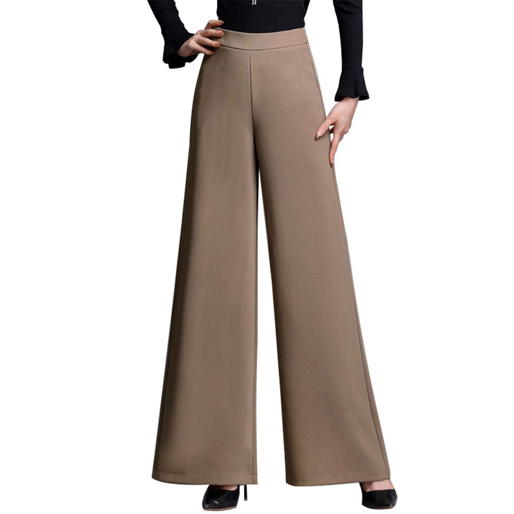 Chowsir Women Casual Work Trouser Side Zip High Waist Wide Leg Pants