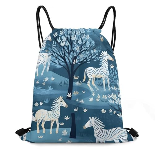 Cartoon Tree Wild Zebra Drawstring Backpack Durable Sport Gym Bags Daypack for Men Women 35 * 42cm