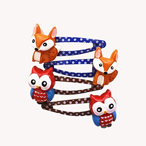 Lovely Animal Hair Clip Cartoon Owl and Fox Hedgehog Hair Clip Set Little Girl Hair Accessory-Style 1