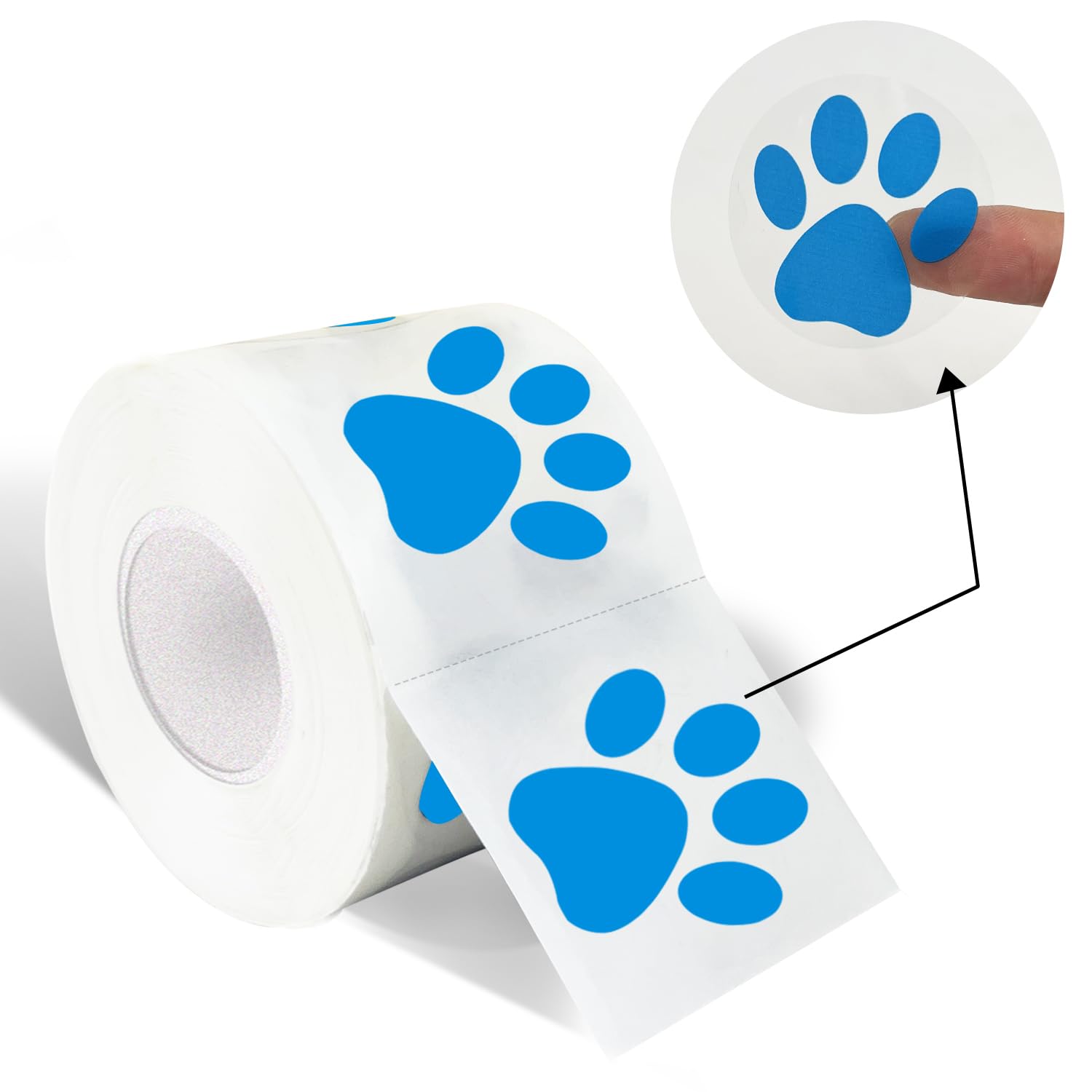 Yeachlaing Paw Print Stickers, 1.5" Clear Round Bear Paw Stickers (500 PCS, Blue)