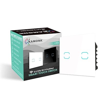 Kamonk Smart Touch Switch 2 Way, Wi-Fi Enabled, No Additional Hubs, No Automation related Wiring, Compatible with Amazon Alexa and Google Assistant, Add shortcuts to Siri & Kamonk App (White)
