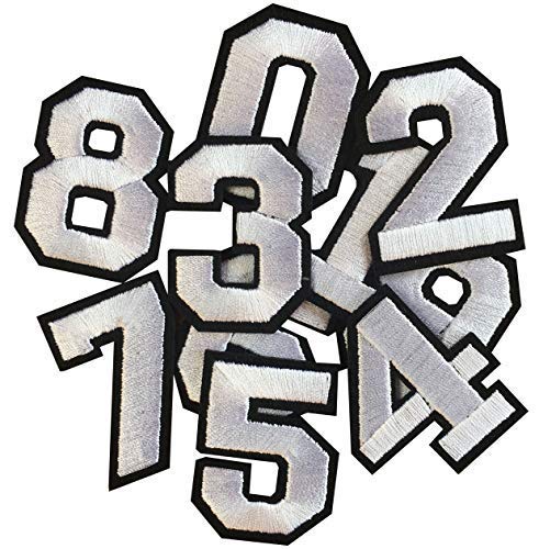 Iron On Patches -White 0-9 Iron on Patches Number Patches Embroidered Decorative Repair Patches for Clothes A-108