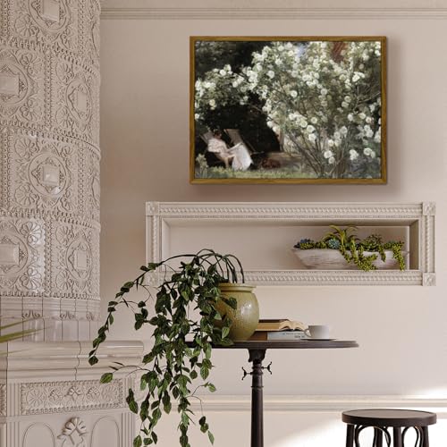 crmotu Vintage Framed Wall Art, Garden Women Canvas Art Prints, Rose Floral Classical Oil Paintings, Green Landscape Rustic Farmhouse Wall Decor Living Room Bedroom Bathroom Aesthetic Pictures 12x16in