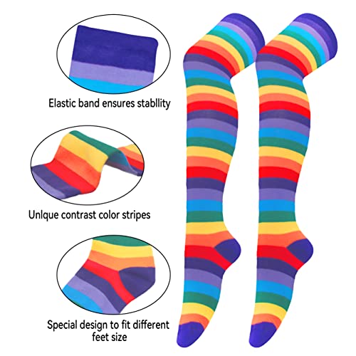 Image of Over Knee Rainbow Thigh High Socks Cosplay Accessories for Women Fashion Wild Long Striped Leg warmers