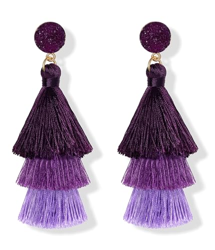 FIBO STEEL Colorful Tassel Earrings for Women Layered Bohemian Earrings, Big Statement Tiered Fringe Drop Dangle Earrings Christmas Valentine Earrings Party Jewelry
