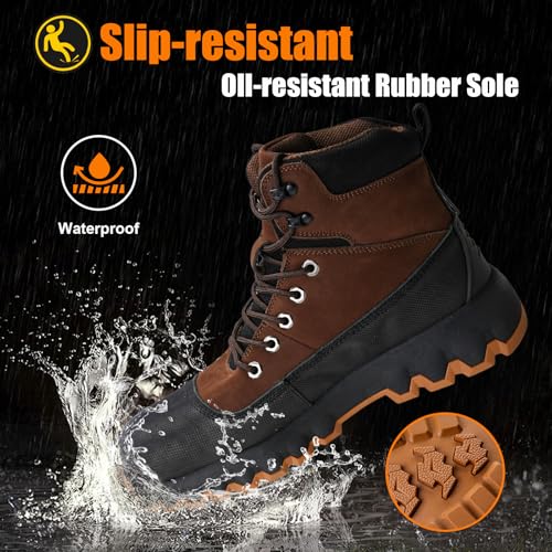 Image of Mens Work Boots Composite Toe Boots for Men Genuine Leather Rubber Sole No Slip Waterproof Shoes Industrial & Construction Safety Boots