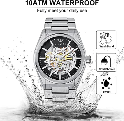 Image of Automatic Mechanical Wrist Watch for Men with Star Dust Dial, Fashion Self-Winding Watches for Men Stainless Steel Waterproof Luminous Sapphire Crystal Mens Watches with Auto Date (Silver)