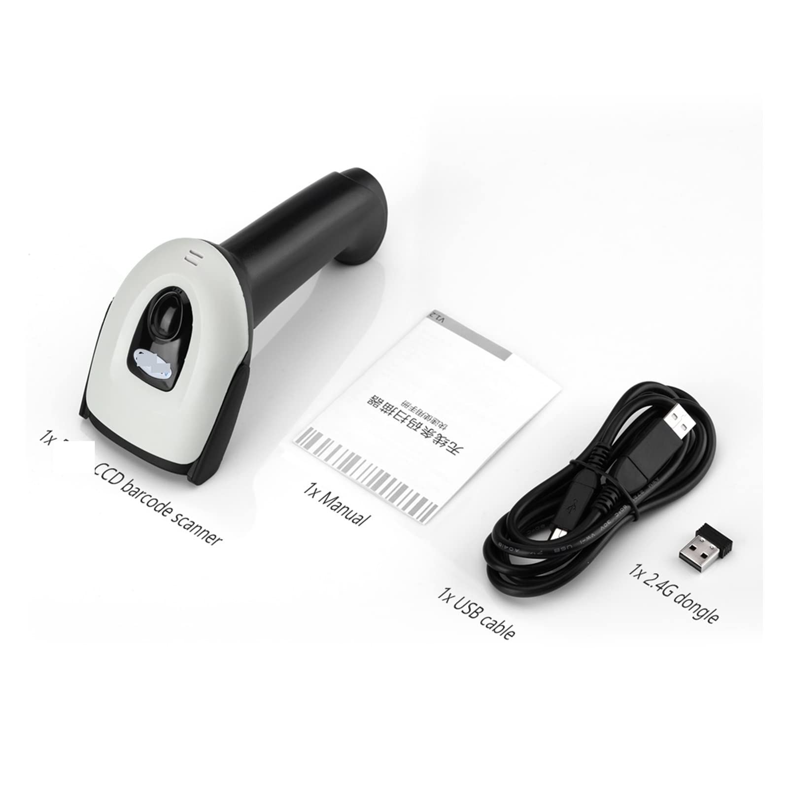 Inalámbrica Ccd Escáner de código Barras 2.4G inalámbrico USB Lector códigos 1d Mano en 1 por Cable portátil Escaneo imágenes para Puntos de Venta en supermercados