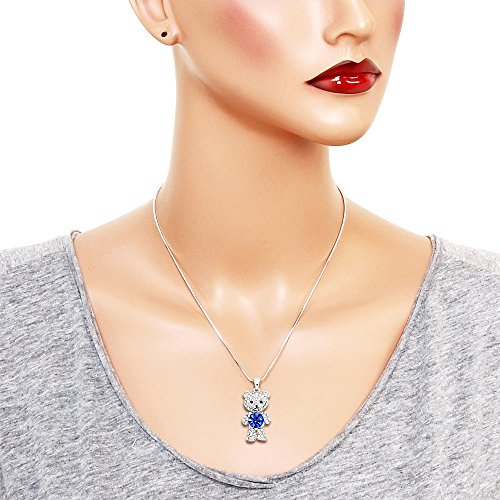 Falari Teddy Bear Pendant Necklace Rhinestone Crystal Rhodium High Polished2