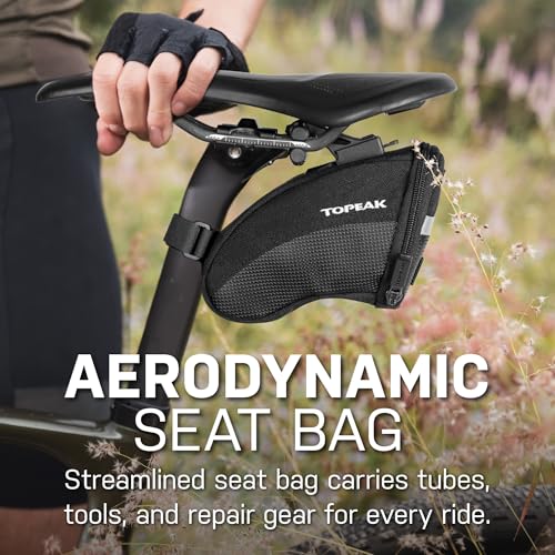 Image of Topeak Aero Wedge Pack with Fixer F25 (Small), Compact Aerodynamic Bike Saddle Bag with QuickClick Mount, Durable 1000D Nylon, Reflective Strip, Safety Light Clip
