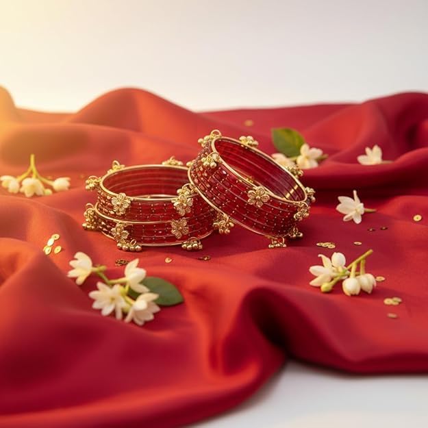Image of Kashmiri Ghangharoo Glass Bangle Set for Women| Light Weight Bangles | Traditional Transparent Fancy Glass Chudi Set for Wedding, Party(Set Of 18)