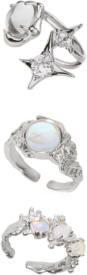 KURTCB Y2k Rings Set Irregular Carnelian Opal Moonstone Adjustable Rings