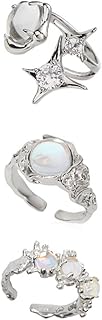 Y2k Rings Set Carnelian Rings Irregular Agate Opal Moonstone Bud Flower Star Finger Rings Opening Adjustable Rings for Women