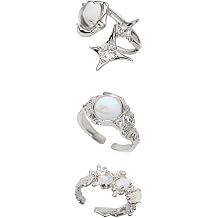 KURTCB Y2k Ring Set Carnelian Ring Irregular Agate Opal Moonstone Bud Flower Star Finger Ring Opening Adjustable Ring for Women, Copper Copper Agate, Moonstone