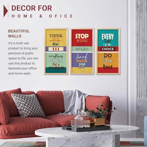 Image of kotart - Wall Hanging Paintings For Office Living Room Bedroom | Motivational Quotes Poster With Frame | Painting for wall Hanging | Quotes Wall Decor Poster With Frames Set of 3 (10x19 inch, G)