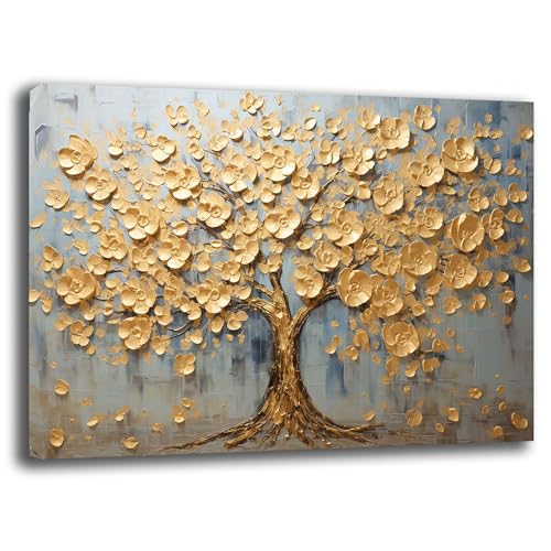 Printerland Quadro Moderno Camera da letto ALBERO della VITA Astratto Oro Gold Quadri moderni soggiorno da Parete XXL grande Stampa su tela Canvas Decorazione Murale muro Arredo Salone (4, 30x40 cm)