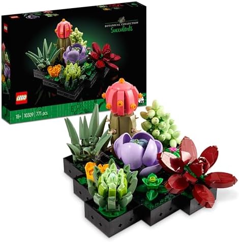 LEGO Botanicals Suculentas Maqueta de 9 Plantas Artificiales para Construir - Decoración para Casa - Manualidades para Adultos - Kit de Ramo de Flores - Regalo para Mujeres y Hombres 10309