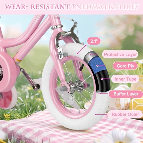 Image of Glaf Toddler Girls Bike for Age 2-12 Years Old | 12 14 16 20 Inch Kids Bike Girls Bicycle with Training Wheels,Basket,Doll Seat,Princess Style Kids Bicycle Gift