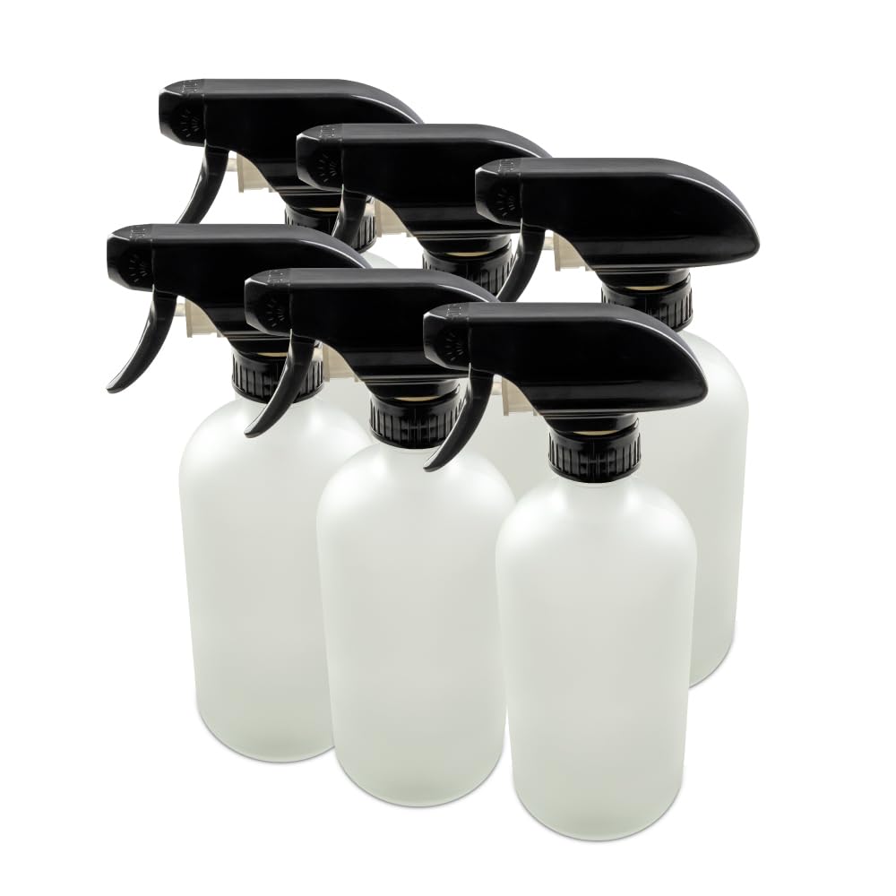 The Bottle Depot 6 Pack 16 oz Clear Frosted Glass Spray Bottles with Black Trigger Sprayer; Wholesale Quantity for Essential Oils, Plants, Cleaning Solutions, Beauty Products