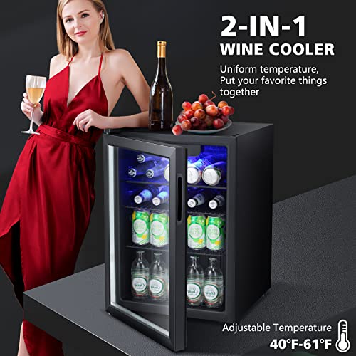 ZAFRO Mini Fridge 100 Cans Compressor Wine Cooler Refrigerator Freestanding Wine Cellar Front Glass Door and Temperature Memory Function for Soda Beer Bar Office Home 2.6 cu.ft