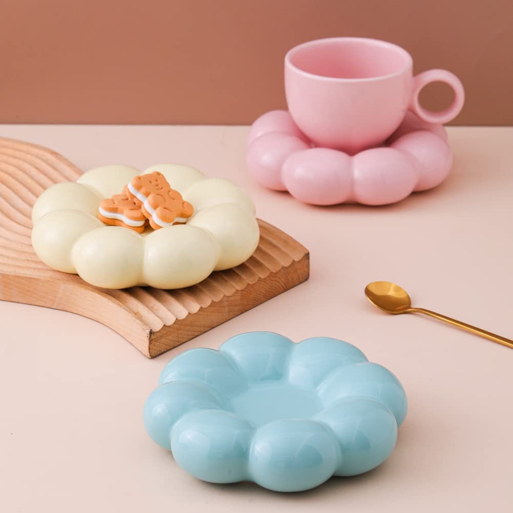 ARISKEY Jolie Tasse à Café Pour Femme, Tasse à Thé Et Soucoupe Avec Cuillère, 200 Ml Pour Latte Et Lait, Passe Au Lave-vaisselle Et Au Micro-ondes, Convient Pour Maman, Rose Pêche