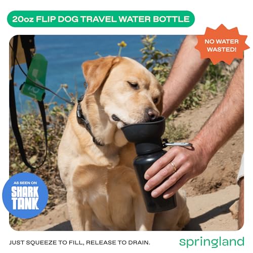 Image of Springer Flip Dog Water Bottle | Portable Drinking Feeder with Foldable Food-Grade Silicone Bowl | One-Hand Squeeze & Leak-Proof | BPA-Free 20oz | Walking, Hiking & Camping | Puppy Essentials
