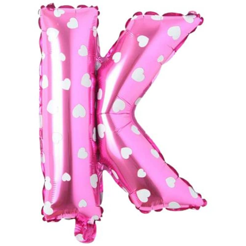 PARTİ VİTRİNİ K Harfi 16 İnç Pembe Kalpli Renk Folyo Balon 36 CM (Pembe)
