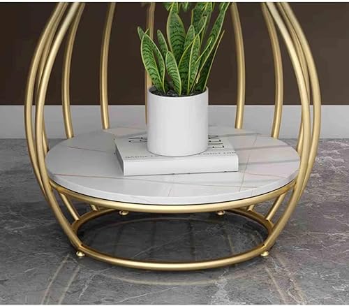 Image of CROWN ART SHOPPEE Modern Side Table Corners Living Room Square Table Double Tier Sofa Side Table,Round Base Coffee Table,Portable Bedroom Nightstands Small Space-Black White
