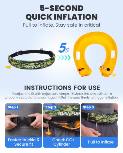 Image of Owntop Manual Inflatable Belt Pack, Adults Swim Jacket with Blowpipe & Whistle, 24g CO2 Cylinder Included, Low Profile for Kayaking, Fishing, Paddle Sports