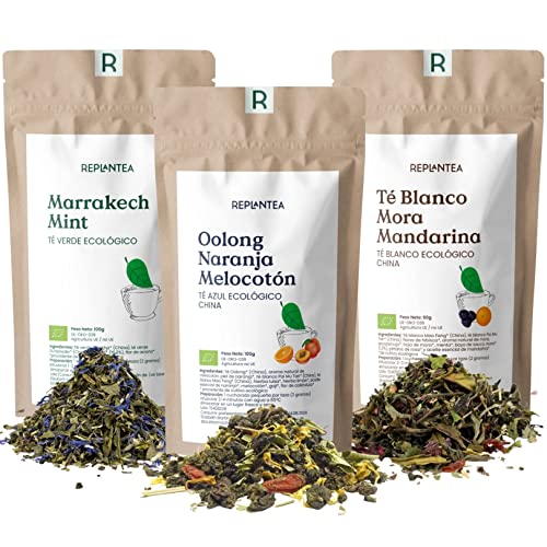PACK DE TÉS HELADOS REPLANTEA® | Té Verde Menta + Té Oolong Melocotón + Té Blanco Mora | Tés Fríos a Granel sin Azúcar (Pack de Tés Helados) Cover