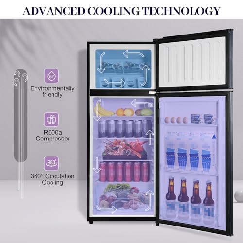 Image of 7.5 Cu. Ft. Compact Fridge with Freezer, Double-Door Refrigerator with Adjustable 7-Level Thermostat, Dorm Fridge for Kichen, RV, Office, Apartment, College, Blue