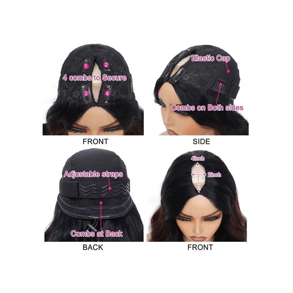 Body Wave Hair V-część peruka imbirowy brązowy kolor ulepszenie bezklejowe peruki dla kobiet 180 gęstości do cienkich włosów (24 cale)