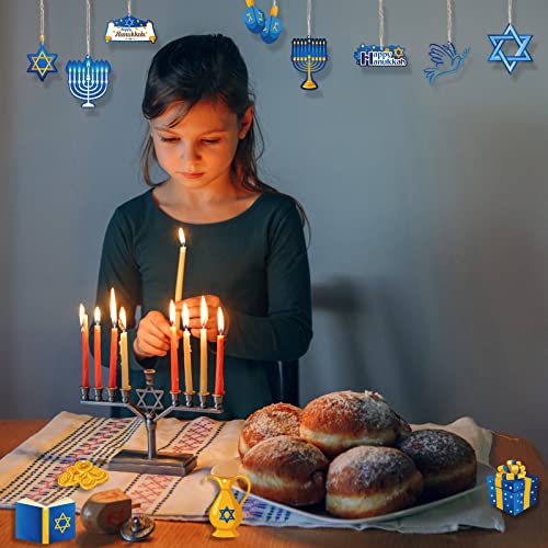 Yalikop 24 Pieces Hanukkah Ornaments Wooden Menorah Dreidel Hanging Ornament Star Of David Crafts With Glitter Ornament For Wall Decoration 12 Styles Chanukkah #TOP3