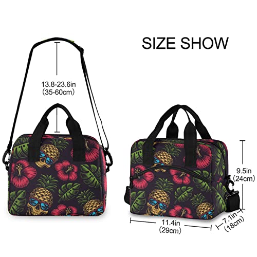Hawaiian Pineapple Skull Insulated Lunch Bag Reusable Lunch Tote Bag Cooler Bag For Women Men Adult Lunch Box With Adjustable Shoulder Strap Leakproof Lunch Bag For Work School Picnic Camping #TOP2